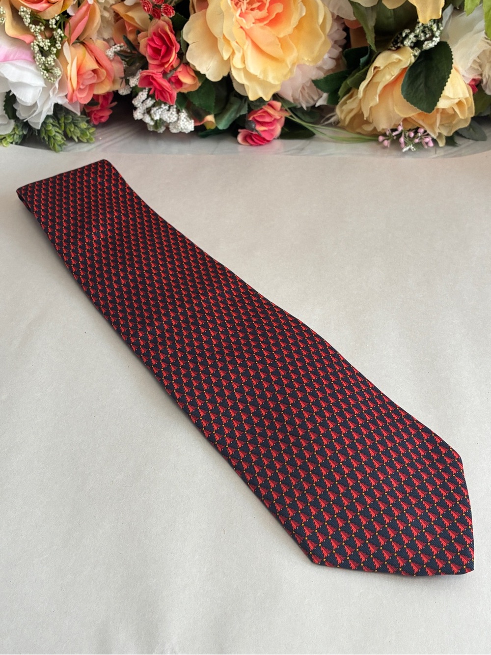 Brooks Brothers Makers Silk Tie Navy Red Christmas Tree Made USA Printed Italy